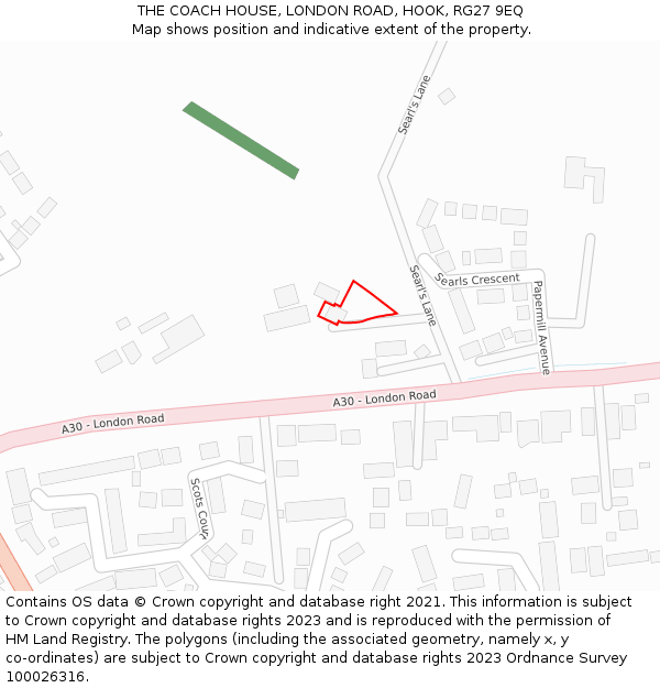 THE COACH HOUSE, LONDON ROAD, HOOK, RG27 9EQ: Location map and indicative extent of plot