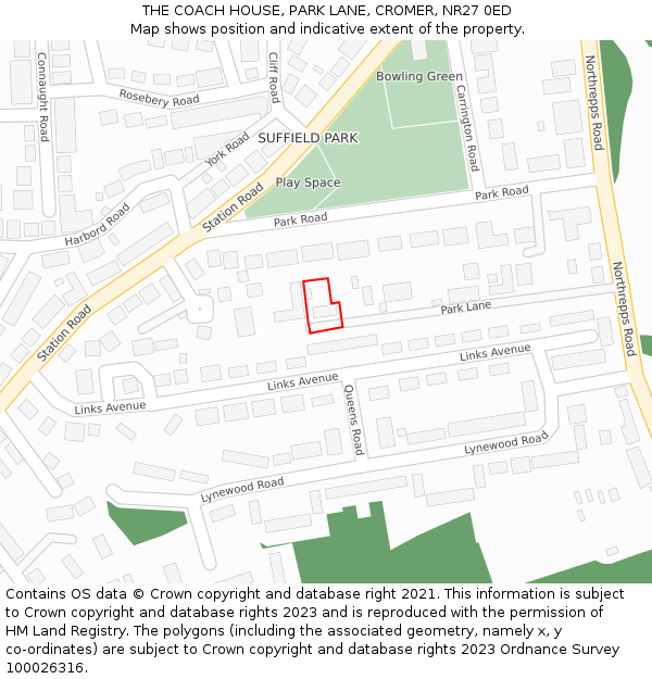 THE COACH HOUSE, PARK LANE, CROMER, NR27 0ED: Location map and indicative extent of plot