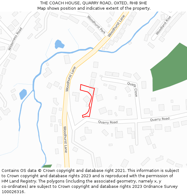 THE COACH HOUSE, QUARRY ROAD, OXTED, RH8 9HE: Location map and indicative extent of plot