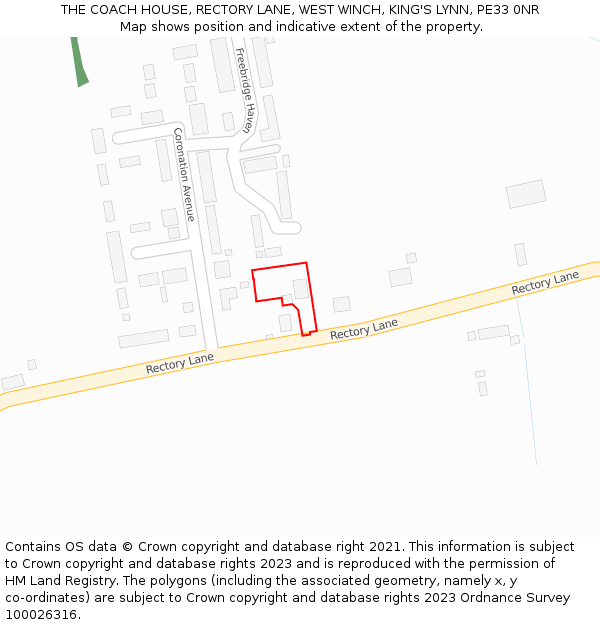 THE COACH HOUSE, RECTORY LANE, WEST WINCH, KING'S LYNN, PE33 0NR: Location map and indicative extent of plot
