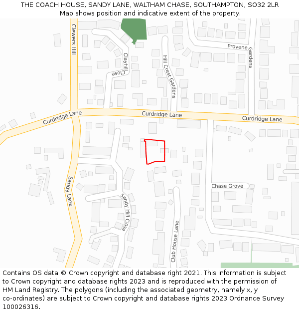 THE COACH HOUSE, SANDY LANE, WALTHAM CHASE, SOUTHAMPTON, SO32 2LR: Location map and indicative extent of plot