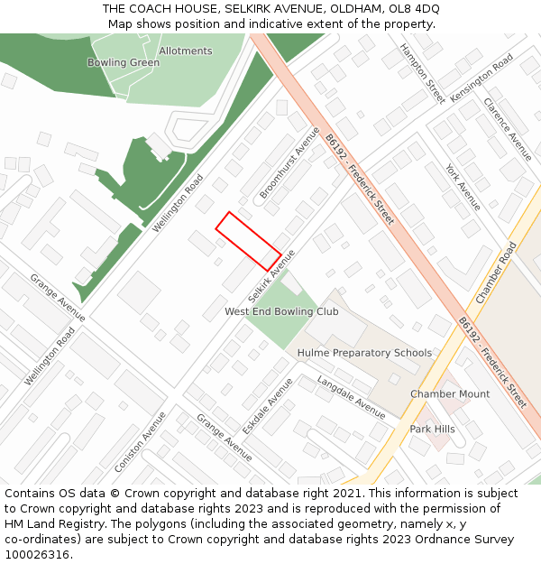 THE COACH HOUSE, SELKIRK AVENUE, OLDHAM, OL8 4DQ: Location map and indicative extent of plot