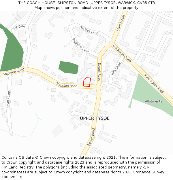 THE COACH HOUSE, SHIPSTON ROAD, UPPER TYSOE, WARWICK, CV35 0TR: Location map and indicative extent of plot