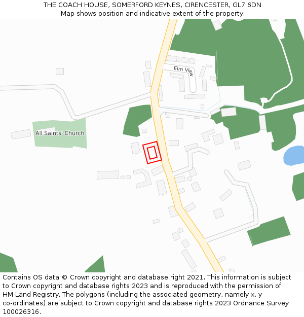 THE COACH HOUSE, SOMERFORD KEYNES, CIRENCESTER, GL7 6DN: Location map and indicative extent of plot