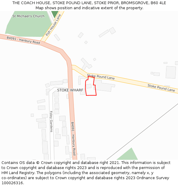 THE COACH HOUSE, STOKE POUND LANE, STOKE PRIOR, BROMSGROVE, B60 4LE: Location map and indicative extent of plot