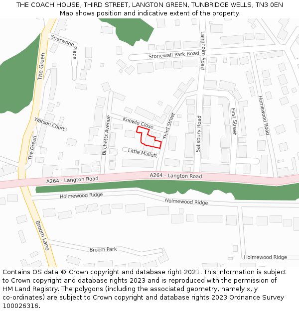 THE COACH HOUSE, THIRD STREET, LANGTON GREEN, TUNBRIDGE WELLS, TN3 0EN: Location map and indicative extent of plot