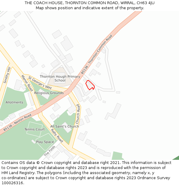 THE COACH HOUSE, THORNTON COMMON ROAD, WIRRAL, CH63 4JU: Location map and indicative extent of plot