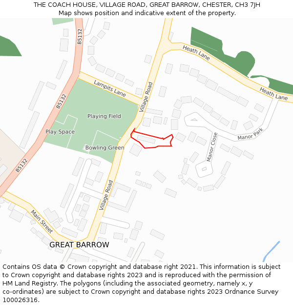 THE COACH HOUSE, VILLAGE ROAD, GREAT BARROW, CHESTER, CH3 7JH: Location map and indicative extent of plot