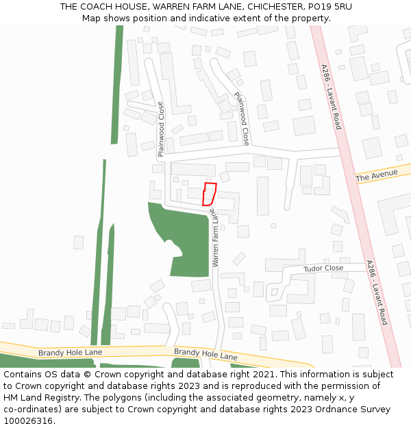 THE COACH HOUSE, WARREN FARM LANE, CHICHESTER, PO19 5RU: Location map and indicative extent of plot