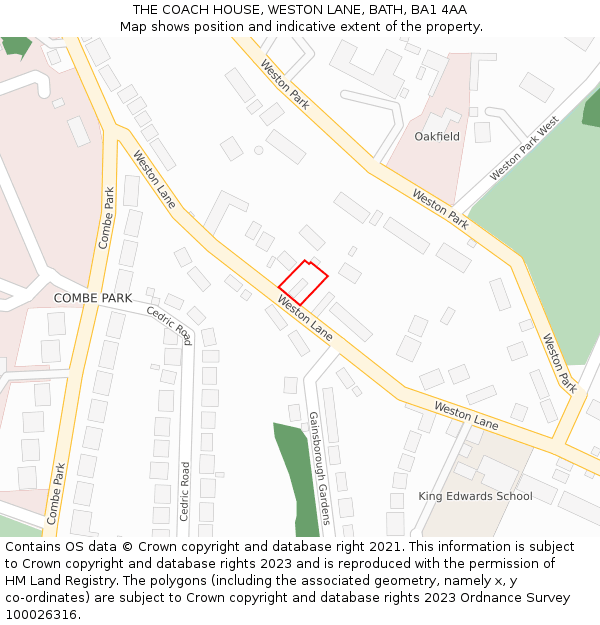 THE COACH HOUSE, WESTON LANE, BATH, BA1 4AA: Location map and indicative extent of plot