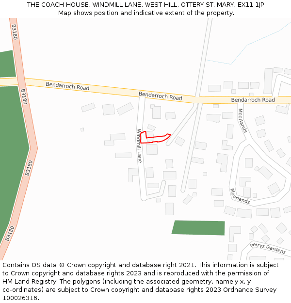 THE COACH HOUSE, WINDMILL LANE, WEST HILL, OTTERY ST. MARY, EX11 1JP: Location map and indicative extent of plot