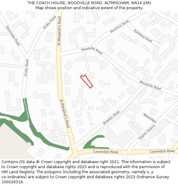THE COACH HOUSE, WOODVILLE ROAD, ALTRINCHAM, WA14 2AN: Location map and indicative extent of plot