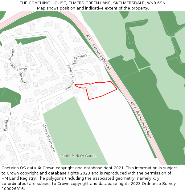 THE COACHING HOUSE, ELMERS GREEN LANE, SKELMERSDALE, WN8 6SN: Location map and indicative extent of plot