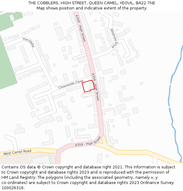 THE COBBLERS, HIGH STREET, QUEEN CAMEL, YEOVIL, BA22 7NE: Location map and indicative extent of plot