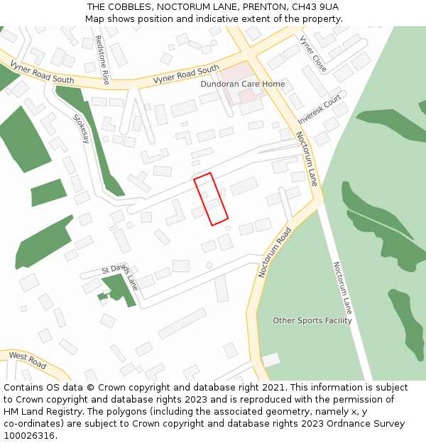 THE COBBLES, NOCTORUM LANE, PRENTON, CH43 9UA: Location map and indicative extent of plot