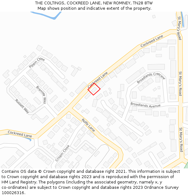 THE COLTINGS, COCKREED LANE, NEW ROMNEY, TN28 8TW: Location map and indicative extent of plot