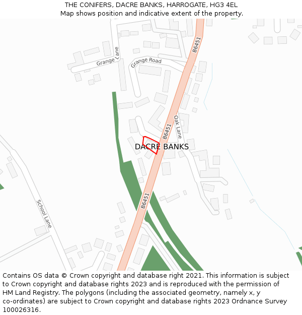 THE CONIFERS, DACRE BANKS, HARROGATE, HG3 4EL: Location map and indicative extent of plot