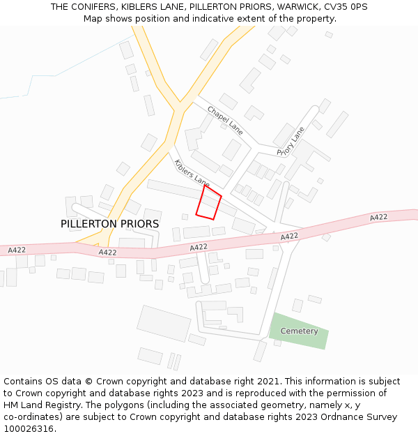 THE CONIFERS, KIBLERS LANE, PILLERTON PRIORS, WARWICK, CV35 0PS: Location map and indicative extent of plot