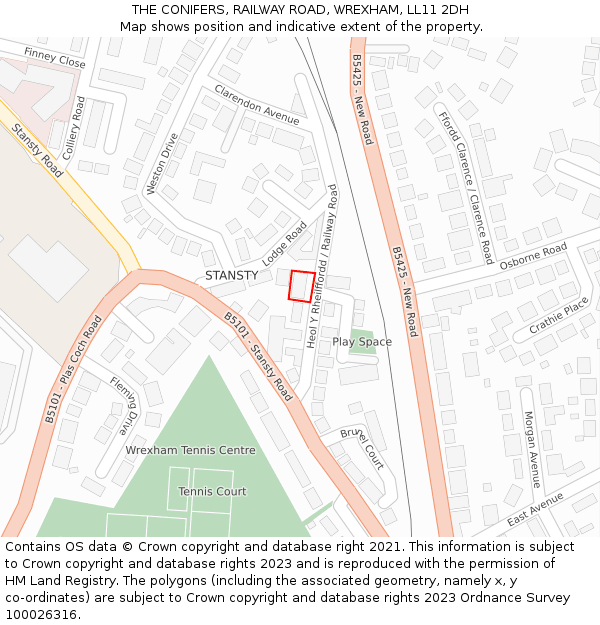 THE CONIFERS, RAILWAY ROAD, WREXHAM, LL11 2DH: Location map and indicative extent of plot