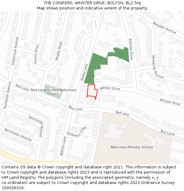 THE CONIFERS, WINSTER DRIVE, BOLTON, BL2 5HJ: Location map and indicative extent of plot