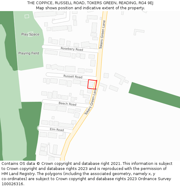 THE COPPICE, RUSSELL ROAD, TOKERS GREEN, READING, RG4 9EJ: Location map and indicative extent of plot