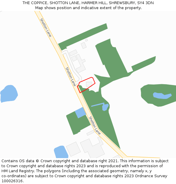 THE COPPICE, SHOTTON LANE, HARMER HILL, SHREWSBURY, SY4 3DN: Location map and indicative extent of plot