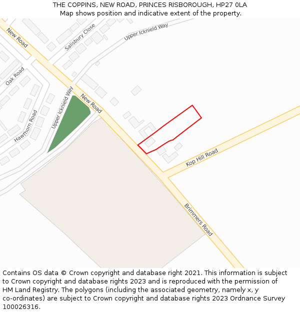 THE COPPINS, NEW ROAD, PRINCES RISBOROUGH, HP27 0LA: Location map and indicative extent of plot