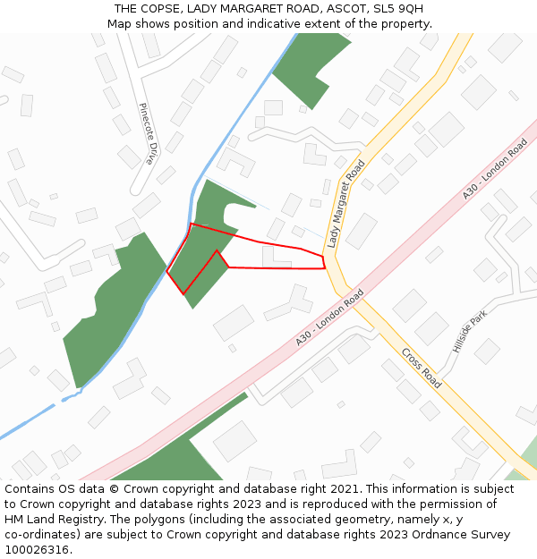THE COPSE, LADY MARGARET ROAD, ASCOT, SL5 9QH: Location map and indicative extent of plot