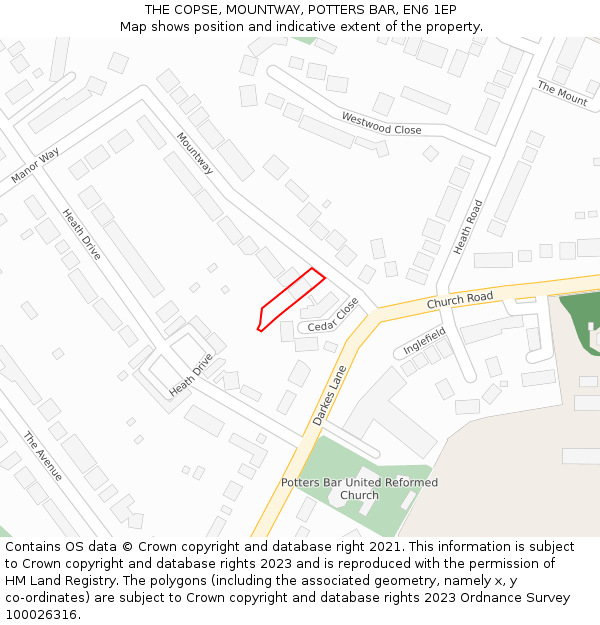 THE COPSE, MOUNTWAY, POTTERS BAR, EN6 1EP: Location map and indicative extent of plot