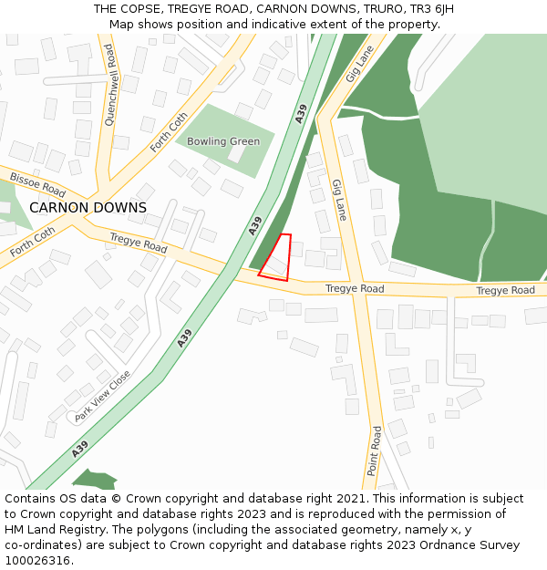 THE COPSE, TREGYE ROAD, CARNON DOWNS, TRURO, TR3 6JH: Location map and indicative extent of plot