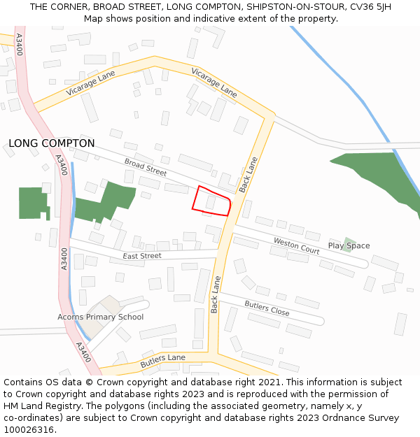 THE CORNER, BROAD STREET, LONG COMPTON, SHIPSTON-ON-STOUR, CV36 5JH: Location map and indicative extent of plot