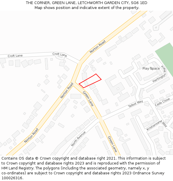 THE CORNER, GREEN LANE, LETCHWORTH GARDEN CITY, SG6 1ED: Location map and indicative extent of plot