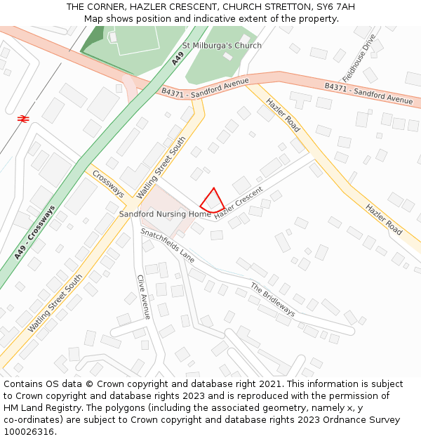 THE CORNER, HAZLER CRESCENT, CHURCH STRETTON, SY6 7AH: Location map and indicative extent of plot