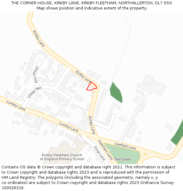 THE CORNER HOUSE, KIRKBY LANE, KIRKBY FLEETHAM, NORTHALLERTON, DL7 0SG: Location map and indicative extent of plot