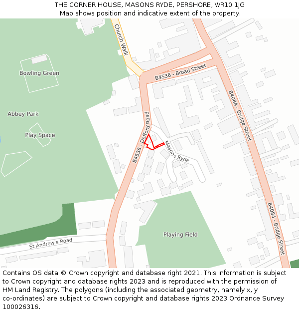 THE CORNER HOUSE, MASONS RYDE, PERSHORE, WR10 1JG: Location map and indicative extent of plot