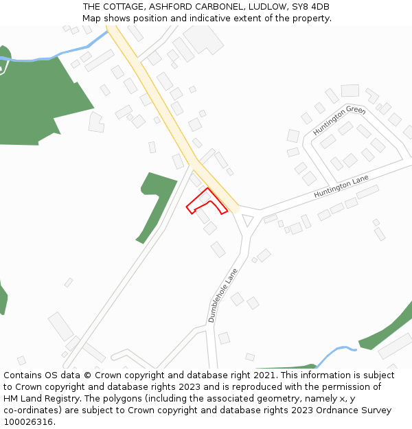 THE COTTAGE, ASHFORD CARBONEL, LUDLOW, SY8 4DB: Location map and indicative extent of plot