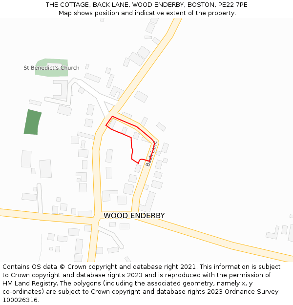 THE COTTAGE, BACK LANE, WOOD ENDERBY, BOSTON, PE22 7PE: Location map and indicative extent of plot