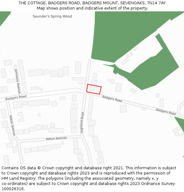 THE COTTAGE, BADGERS ROAD, BADGERS MOUNT, SEVENOAKS, TN14 7AY: Location map and indicative extent of plot