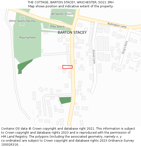 THE COTTAGE, BARTON STACEY, WINCHESTER, SO21 3RH: Location map and indicative extent of plot