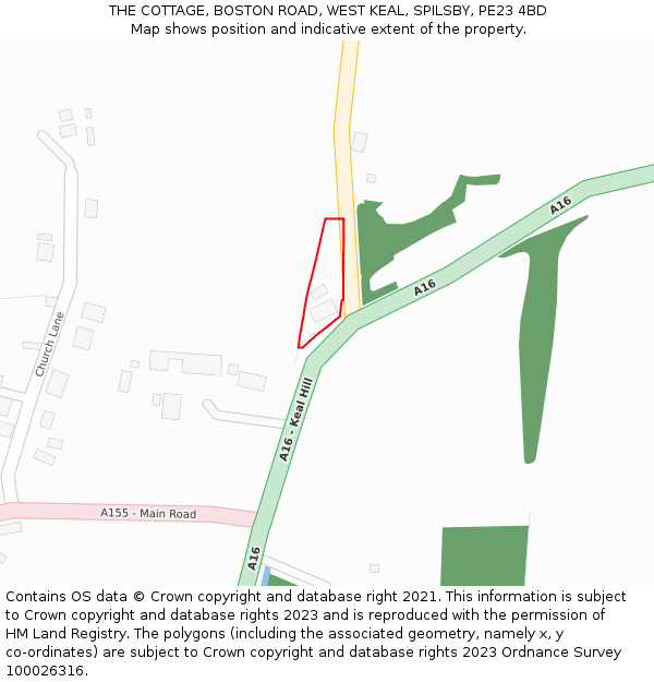 THE COTTAGE, BOSTON ROAD, WEST KEAL, SPILSBY, PE23 4BD: Location map and indicative extent of plot