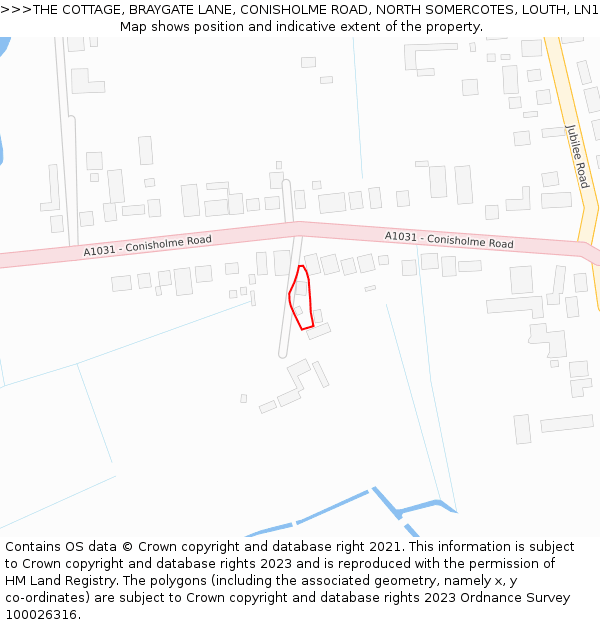 THE COTTAGE, BRAYGATE LANE, CONISHOLME ROAD, NORTH SOMERCOTES, LOUTH, LN11 7PS: Location map and indicative extent of plot