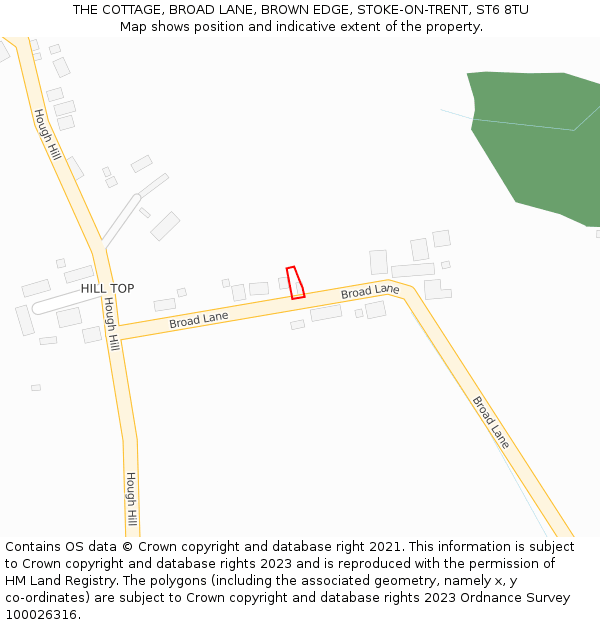 THE COTTAGE, BROAD LANE, BROWN EDGE, STOKE-ON-TRENT, ST6 8TU: Location map and indicative extent of plot
