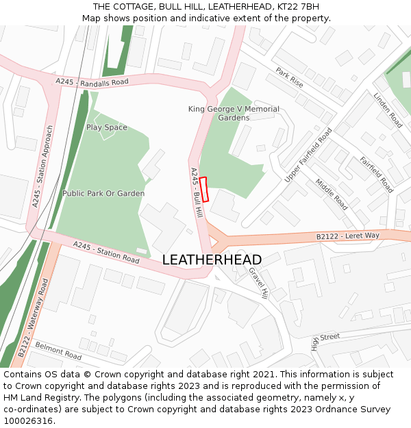 THE COTTAGE, BULL HILL, LEATHERHEAD, KT22 7BH: Location map and indicative extent of plot