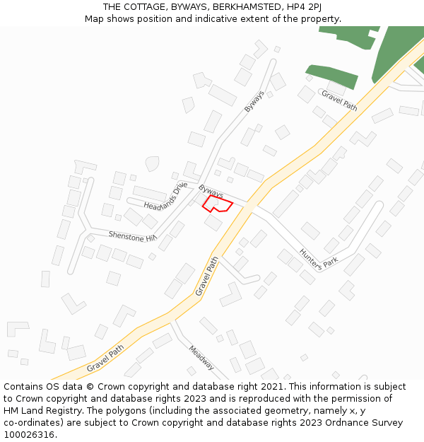 THE COTTAGE, BYWAYS, BERKHAMSTED, HP4 2PJ: Location map and indicative extent of plot