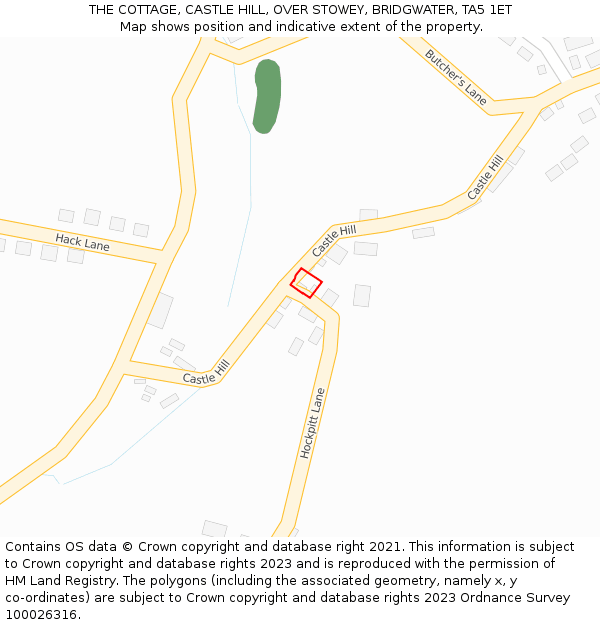 THE COTTAGE, CASTLE HILL, OVER STOWEY, BRIDGWATER, TA5 1ET: Location map and indicative extent of plot