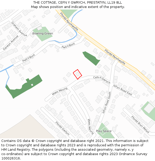 THE COTTAGE, CEFN Y GWRYCH, PRESTATYN, LL19 8LL: Location map and indicative extent of plot