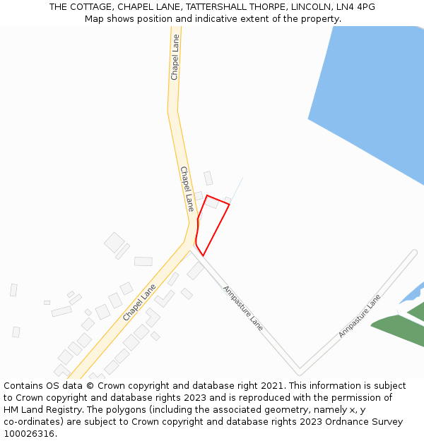 THE COTTAGE, CHAPEL LANE, TATTERSHALL THORPE, LINCOLN, LN4 4PG: Location map and indicative extent of plot