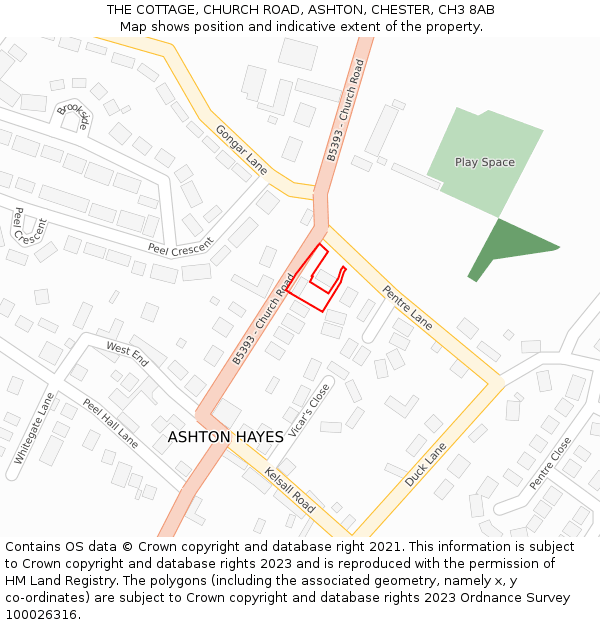 THE COTTAGE, CHURCH ROAD, ASHTON, CHESTER, CH3 8AB: Location map and indicative extent of plot
