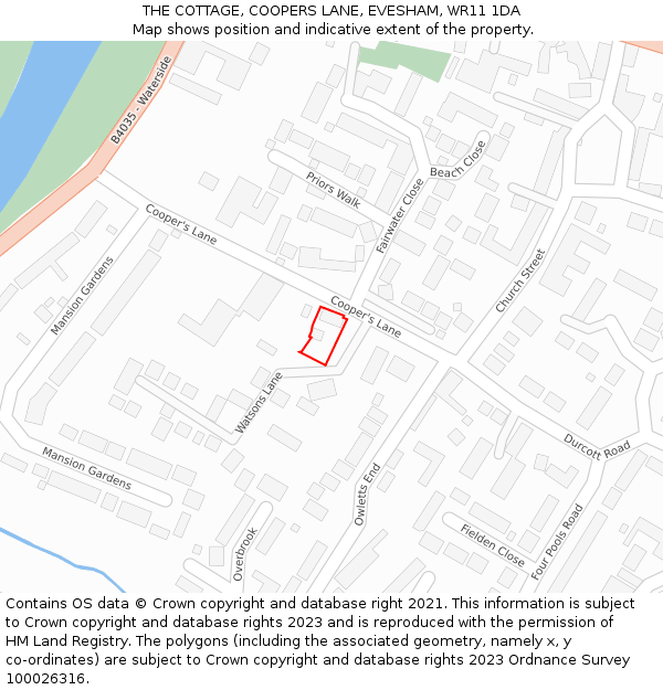 THE COTTAGE, COOPERS LANE, EVESHAM, WR11 1DA: Location map and indicative extent of plot
