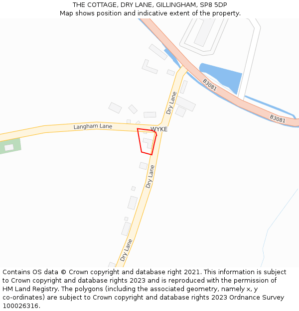 THE COTTAGE, DRY LANE, GILLINGHAM, SP8 5DP: Location map and indicative extent of plot